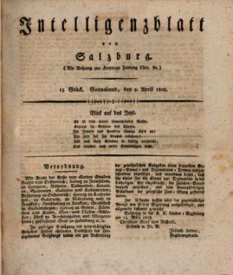 Intelligenzblatt von Salzburg (Salzburger Intelligenzblatt) Samstag 9. April 1808