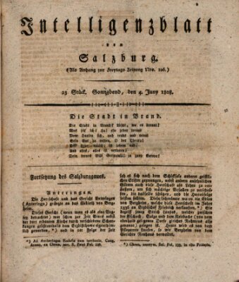 Intelligenzblatt von Salzburg (Salzburger Intelligenzblatt) Samstag 4. Juni 1808