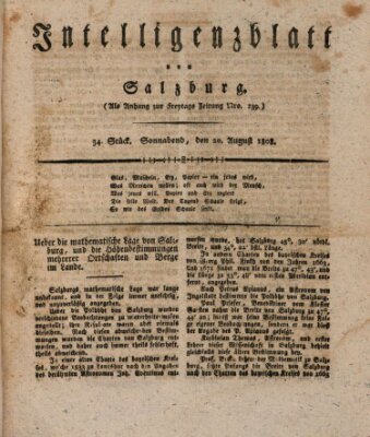 Intelligenzblatt von Salzburg (Salzburger Intelligenzblatt) Samstag 20. August 1808