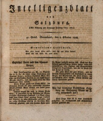 Intelligenzblatt von Salzburg (Salzburger Intelligenzblatt) Samstag 8. Oktober 1808