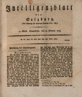 Intelligenzblatt von Salzburg (Salzburger Intelligenzblatt) Samstag 15. Oktober 1808