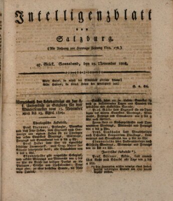 Intelligenzblatt von Salzburg (Salzburger Intelligenzblatt) Samstag 19. November 1808