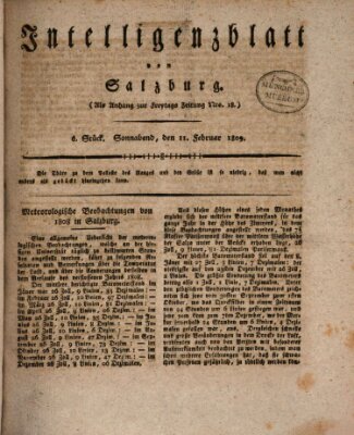 Intelligenzblatt von Salzburg (Salzburger Intelligenzblatt) Samstag 11. Februar 1809