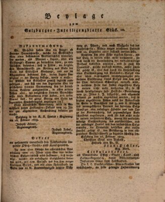 Intelligenzblatt von Salzburg (Salzburger Intelligenzblatt) Samstag 11. März 1809