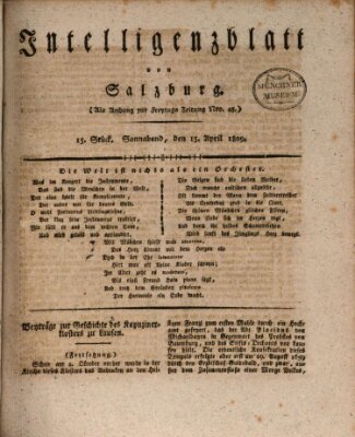 Intelligenzblatt von Salzburg (Salzburger Intelligenzblatt) Samstag 15. April 1809