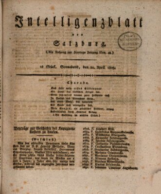 Intelligenzblatt von Salzburg (Salzburger Intelligenzblatt) Samstag 22. April 1809