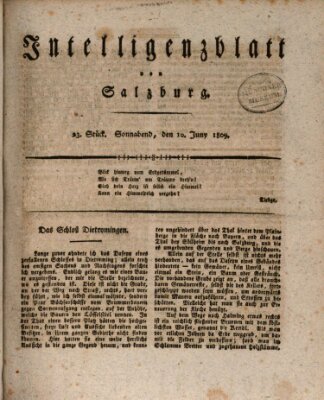 Intelligenzblatt von Salzburg (Salzburger Intelligenzblatt) Samstag 10. Juni 1809