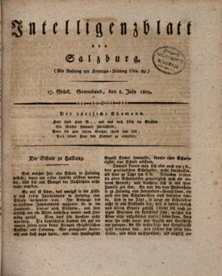 Intelligenzblatt von Salzburg (Salzburger Intelligenzblatt) Samstag 8. Juli 1809