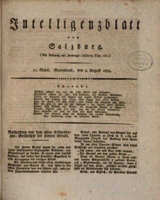 Intelligenzblatt von Salzburg (Salzburger Intelligenzblatt) Samstag 5. August 1809