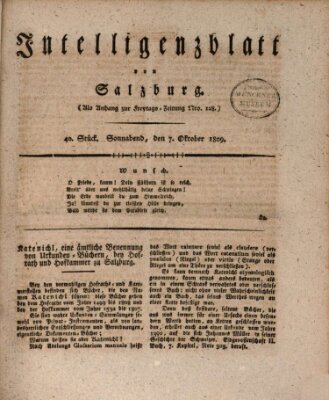 Intelligenzblatt von Salzburg (Salzburger Intelligenzblatt) Samstag 7. Oktober 1809