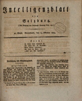 Intelligenzblatt von Salzburg (Salzburger Intelligenzblatt) Samstag 14. Oktober 1809