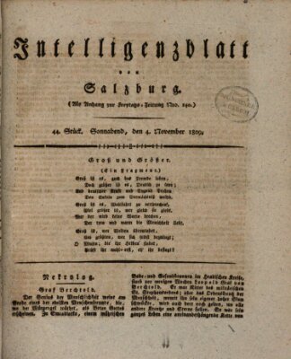 Intelligenzblatt von Salzburg (Salzburger Intelligenzblatt) Samstag 4. November 1809