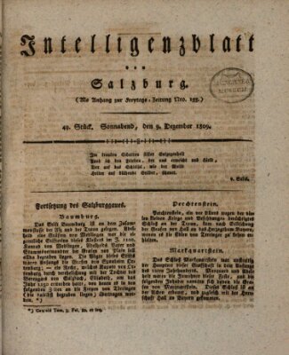 Intelligenzblatt von Salzburg (Salzburger Intelligenzblatt) Samstag 9. Dezember 1809