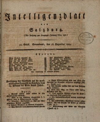 Intelligenzblatt von Salzburg (Salzburger Intelligenzblatt) Samstag 16. Dezember 1809