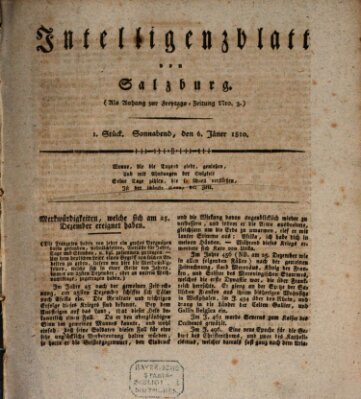 Intelligenzblatt von Salzburg (Salzburger Intelligenzblatt) Samstag 6. Januar 1810