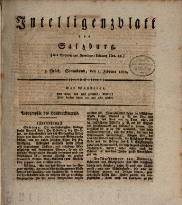 Intelligenzblatt von Salzburg (Salzburger Intelligenzblatt) Samstag 3. Februar 1810