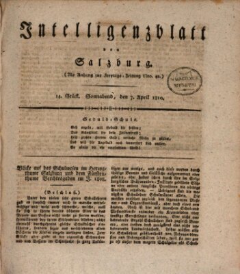 Intelligenzblatt von Salzburg (Salzburger Intelligenzblatt) Samstag 7. April 1810