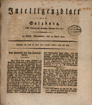 Intelligenzblatt von Salzburg (Salzburger Intelligenzblatt) Samstag 14. April 1810