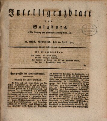 Intelligenzblatt von Salzburg (Salzburger Intelligenzblatt) Samstag 21. April 1810