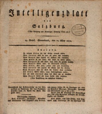 Intelligenzblatt von Salzburg (Salzburger Intelligenzblatt) Samstag 12. Mai 1810