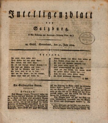 Intelligenzblatt von Salzburg (Salzburger Intelligenzblatt) Samstag 21. Juli 1810