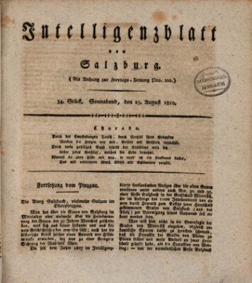 Intelligenzblatt von Salzburg (Salzburger Intelligenzblatt) Samstag 25. August 1810