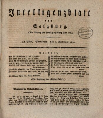 Intelligenzblatt von Salzburg (Salzburger Intelligenzblatt) Samstag 1. September 1810