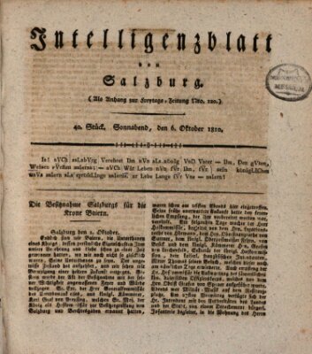 Intelligenzblatt von Salzburg (Salzburger Intelligenzblatt) Samstag 6. Oktober 1810