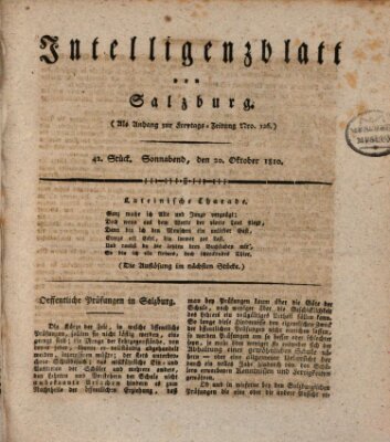 Intelligenzblatt von Salzburg (Salzburger Intelligenzblatt) Samstag 20. Oktober 1810