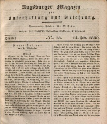 Augsburger Magazin für Unterhaltung und Belehrung (Neue Augsburger Zeitung) Sonntag 14. Februar 1830