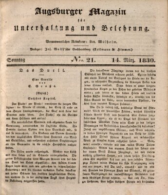 Augsburger Magazin für Unterhaltung und Belehrung (Neue Augsburger Zeitung) Sonntag 14. März 1830