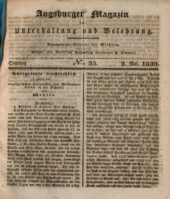 Augsburger Magazin für Unterhaltung und Belehrung (Neue Augsburger Zeitung) Sonntag 2. Mai 1830