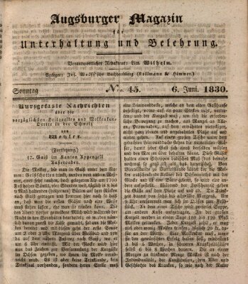 Augsburger Magazin für Unterhaltung und Belehrung (Neue Augsburger Zeitung) Sonntag 6. Juni 1830