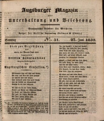 Augsburger Magazin für Unterhaltung und Belehrung (Neue Augsburger Zeitung) Sonntag 27. Juni 1830