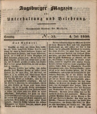 Augsburger Magazin für Unterhaltung und Belehrung (Neue Augsburger Zeitung) Sonntag 4. Juli 1830