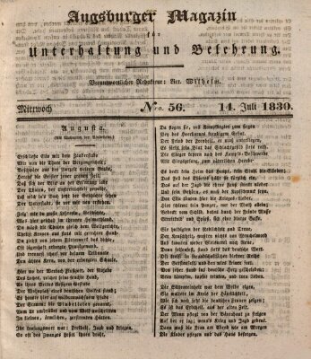 Augsburger Magazin für Unterhaltung und Belehrung (Neue Augsburger Zeitung) Mittwoch 14. Juli 1830