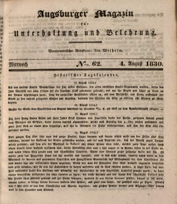 Augsburger Magazin für Unterhaltung und Belehrung (Neue Augsburger Zeitung) Mittwoch 4. August 1830