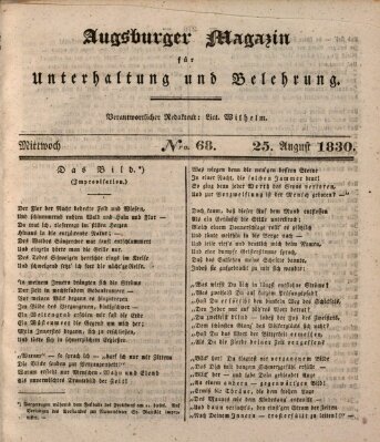 Augsburger Magazin für Unterhaltung und Belehrung (Neue Augsburger Zeitung) Mittwoch 25. August 1830