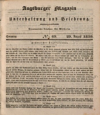 Augsburger Magazin für Unterhaltung und Belehrung (Neue Augsburger Zeitung) Sonntag 29. August 1830