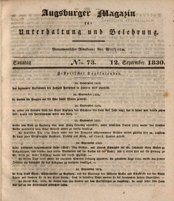 Augsburger Magazin für Unterhaltung und Belehrung (Neue Augsburger Zeitung) Sonntag 12. September 1830