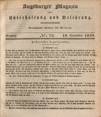 Augsburger Magazin für Unterhaltung und Belehrung (Neue Augsburger Zeitung) Sonntag 19. September 1830