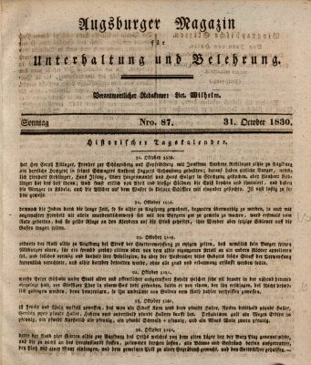 Augsburger Magazin für Unterhaltung und Belehrung (Neue Augsburger Zeitung) Sonntag 31. Oktober 1830