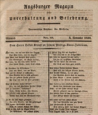 Augsburger Magazin für Unterhaltung und Belehrung (Neue Augsburger Zeitung) Freitag 3. September 1830