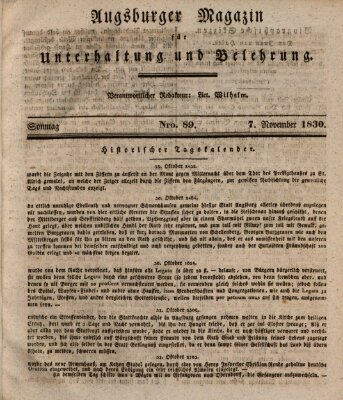 Augsburger Magazin für Unterhaltung und Belehrung (Neue Augsburger Zeitung) Sonntag 7. November 1830