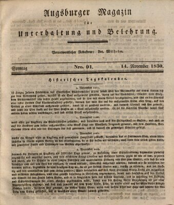 Augsburger Magazin für Unterhaltung und Belehrung (Neue Augsburger Zeitung) Sonntag 14. November 1830