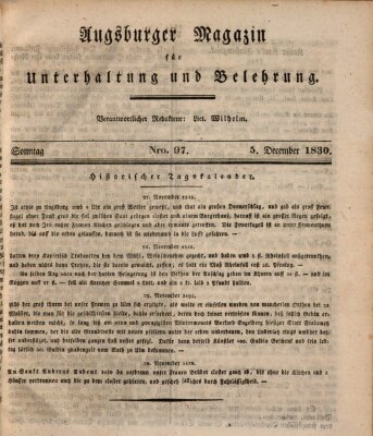 Augsburger Magazin für Unterhaltung und Belehrung (Neue Augsburger Zeitung) Sonntag 5. Dezember 1830