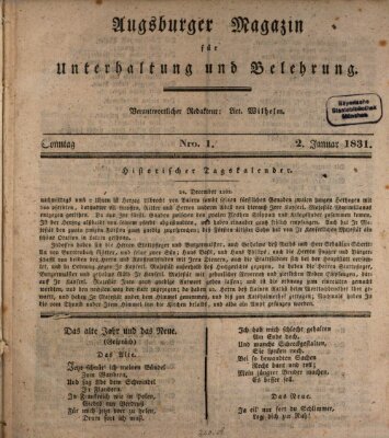 Augsburger Magazin für Unterhaltung und Belehrung (Neue Augsburger Zeitung) Sonntag 2. Januar 1831