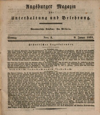 Augsburger Magazin für Unterhaltung und Belehrung (Neue Augsburger Zeitung) Sonntag 9. Januar 1831