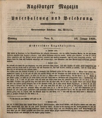 Augsburger Magazin für Unterhaltung und Belehrung (Neue Augsburger Zeitung) Sonntag 16. Januar 1831