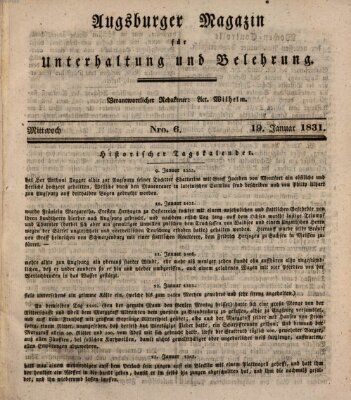 Augsburger Magazin für Unterhaltung und Belehrung (Neue Augsburger Zeitung) Mittwoch 19. Januar 1831